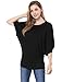 Allegra K Women's Batwing Sleeve Boat Neck Loose Casual Tunic Tops XL Black