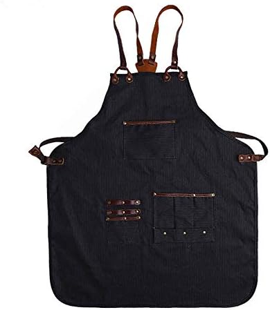 Luxury Canvas Work Apron Heavy Duty Water Resistant Tools Aprons Adjustable Cross-Back Straps Workshop Carpenter Chefs (Black)