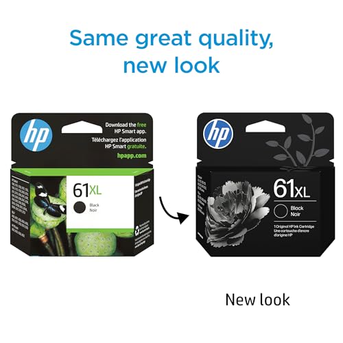 HP 61XL Black High-yield Ink | Works with DeskJet 1000, 1010, 1050, 1510, 2050, 2510, 2540, 3000, 3050, 3510; ENVY 4500, 5530; OfficeJet 2620, 4630 | Instant Ink Eligible | CH563WN|Packaging May Vary