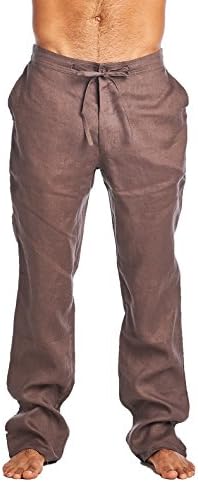 High Style Men's Casual 100% linen pants with drawstring(9506, ChocolateBrown, 42)