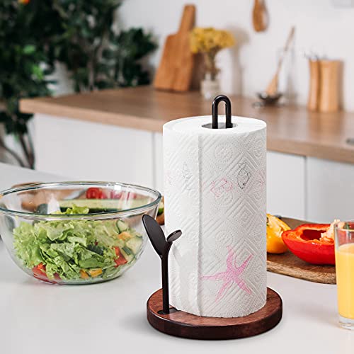 Paper Towel Holder Countertop, Paper Towel Holder Stand Wood Base Rustic Standing Paper Towel