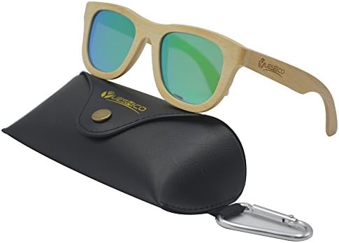 YUESHICO Fashion Retro Vintage 100% Bamboo Frame Handmade Bamboo Polarized Sunglasses,Green Color