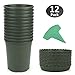 GROWNEER 12 Packs 1 Gallon Nursery Pot Garden Flower Pots, Nursery Plant Container Kit with 12 Pcs Matching Pallets and 15 Pcs Plant Labels, Green