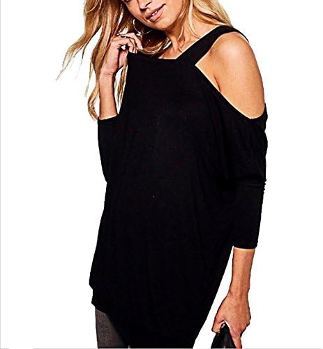 YANXH Women Strapless Tops Solid Color Loose Long Sleeves T-Shirt Blouses, Black, AsianL (100cm)