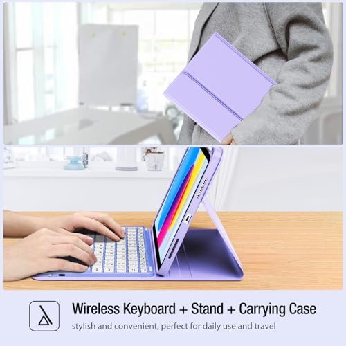 ProCase for iPad 11th / 10th Generation Case with Keyboard, Magnetically Detachable Wireless Keyboard with Multi-Touch Trackpad for iPad (A16) 2025 /10th Gen 2022 -Purple