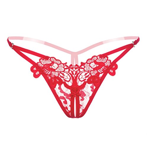 Lace Thong,Sunward Comfortable Women Panties Open Fork Transparency Tanga Underwear Lingerie (Red)