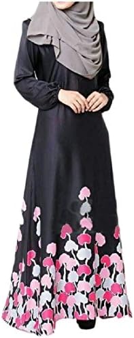 YUNY Womens Abaya Dubai Muslim Girls Kaftan Printing All-Match Maxi Dress Pink L