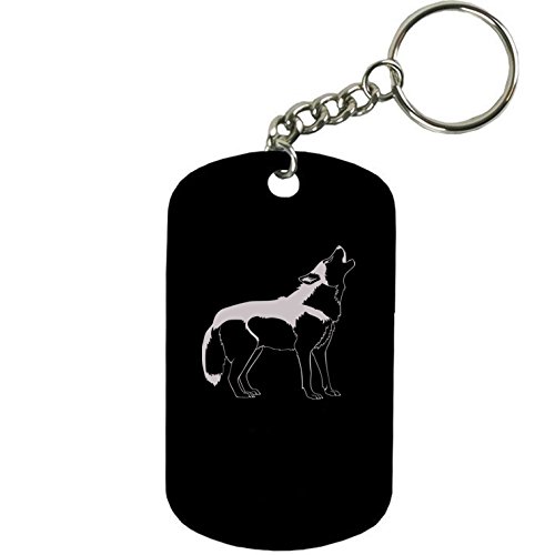 Personalized Engraved Custom Wolf 2-inch Colored Anodized Aluminum Customizable Keychain Dog Tag, Black