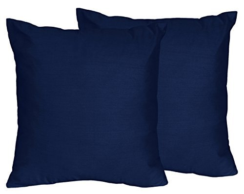 Sweet Jojo Designs 2-Piece Navy Decorative Accent Throw Pillows for Blue and Orange Stripe Collection