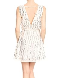 Anna-Kaci - Mini vestido de lentejuelas sin espalda para mujer, espalda en V