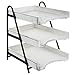 MyGift 3 Tier Vintage White Wood Letter Tray Desktop Organizer with Black Metal Stand, Office Desk Paper Document Sorter, Wooden Upright Filing Folder Rack