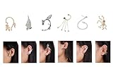 Bundle Monster 6pc Punk Style Ear Wrap Charm Cuff Earring for Pierced + Non Pierced Ears Set 2