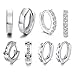 Hoop Earrings - 4 pairs Sterling Silver Plated Huggie Small Hoop Earrings set with Swarovski Crystal