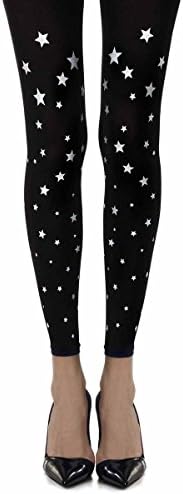 Star Light Print Footless Tights Black