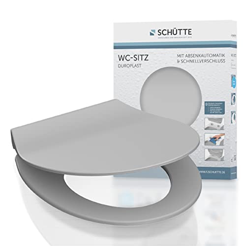 SCHUETTE 82702 Duroplast Toilet Seat Slim Grey with Soft-Close Mechanism and Quick Release Fastener Grey