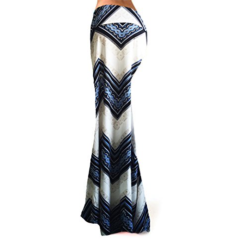 Women Fashion Summer Printed High Waisted Beach Maxi Skirts Long Skirt(White Geometric), 2XL