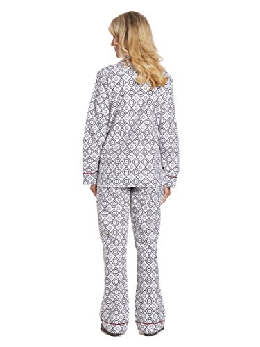 Women's Cotton Flannel Pajama Sleepwear Set - Moroccan White-Black - 2XL - Thumbnail 2