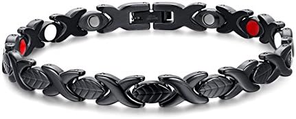 Magnetic Bracelets Stainless Steel Black Leaf Chain for Women,8.3" Free Link Removal Kit