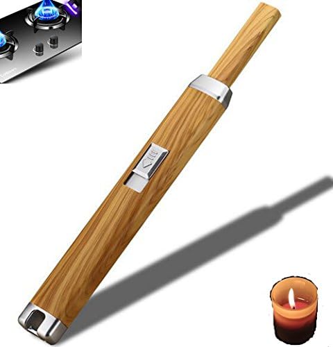 Candle Lighter โ USB Electronic Rechargeable for Multipurpose Windproof Flameless Safety Use in Gas Stove in Kitchen, Firework in Party, Outdoor BBQ or Camping with Spark Only In Gift Box (Wood Grain)