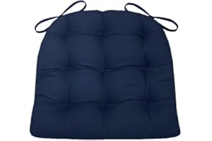 Barnett Home Decor Cotton Duck Navy Blue Dining Chair Pad with Ties - Extra-Large Size 18 Chair Cushion - Latex Foam Fill - Machine Washable, Reversible, Solid Color, 100% Cotton, Made in USA (XL)