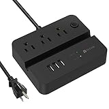 Desktop Power Strip Surge Protector (1080Joules), 3 USB Ports 3 AC Outlets, Overload Protection, TECKIN, Charging Station, Multitude Outlets, 5ft Extension Cord - Black
