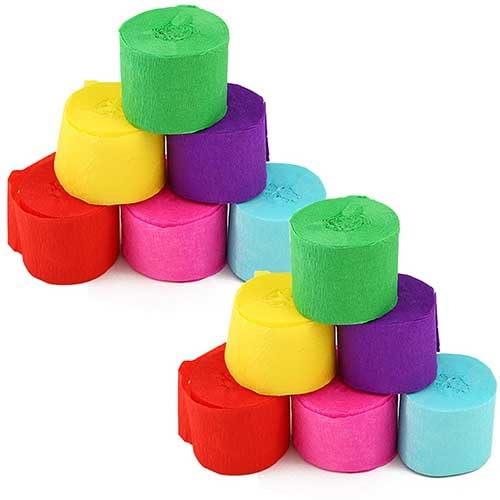 12 Rolls Crepe Paper Rolls in 6 Colors, Wedding Birthday Baby Shower Graduation Colorful Candyland Party Decoration Backdrop, Rainbow DIY Supplies, Colored Living Room Bedroom Decor, Art Crafts