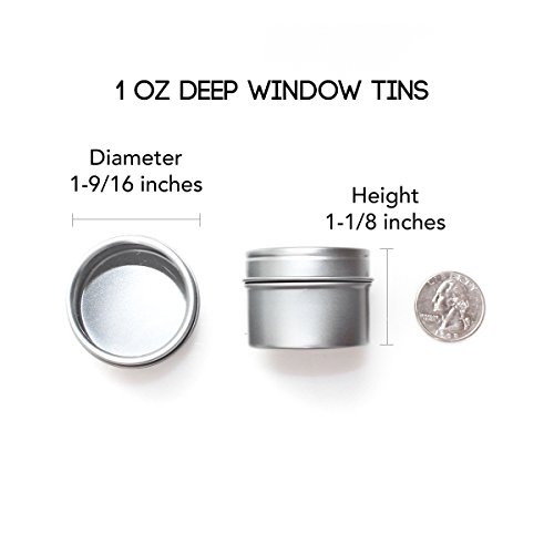 mimipack 24 Pack Tins 1 oz Silver Deep Round Tins with Clear Window Lids Use for Candle Tins, Cosmetics Tin Containers, Lip Balm, Party Favors Tins, Bulk Tins