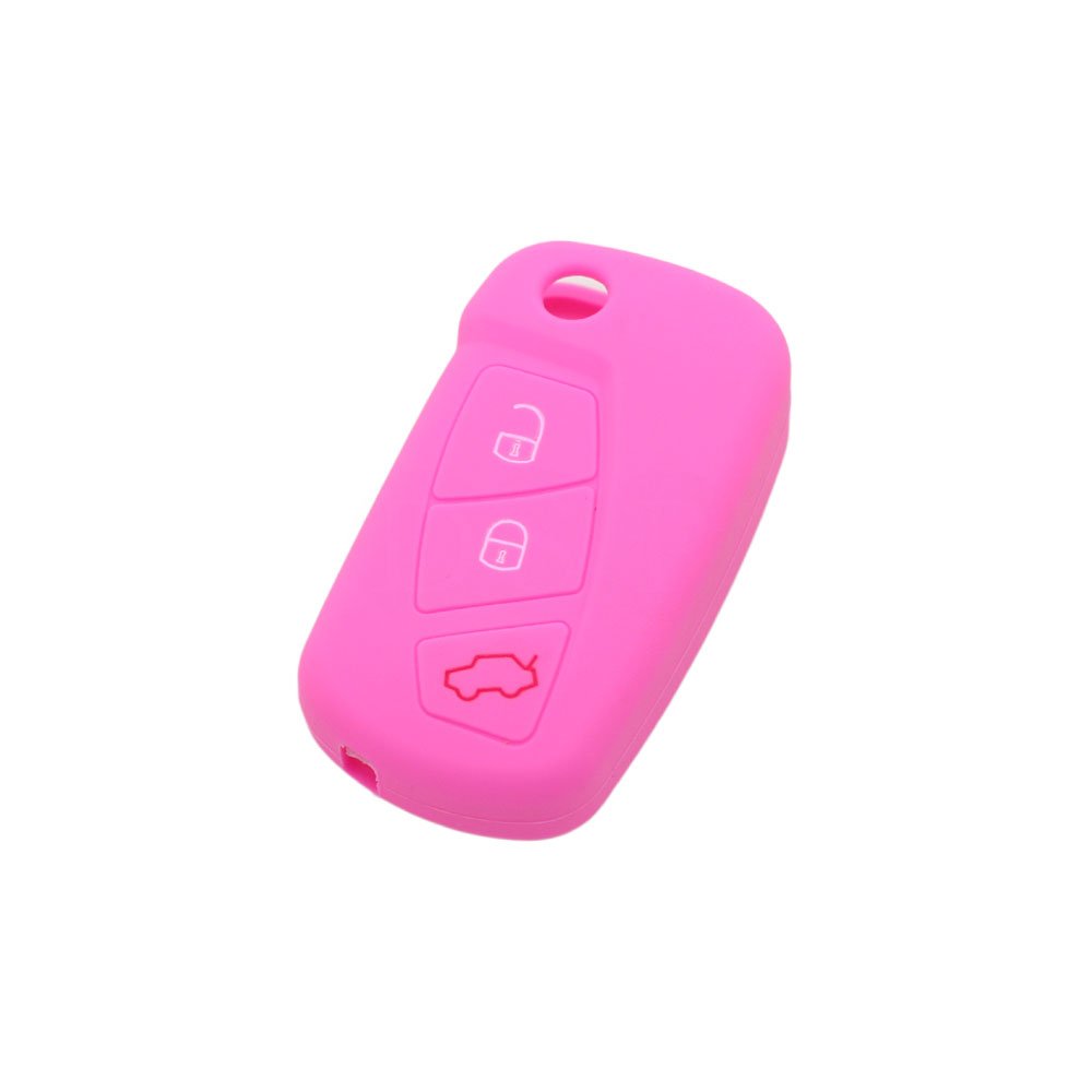 BROVACS Silicone Cover Protector Case Holder Skin Jacket Compatible with FORD 3 Button Flip Remote Key Fob CV9700 Pink