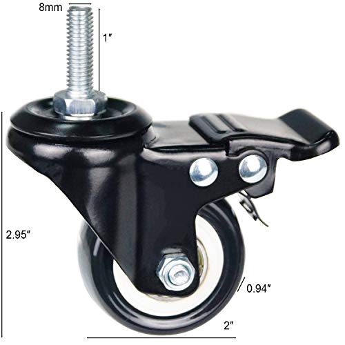 YEEMIGO 2 Inch Caster Wheels Metric Size M8×25mm Threaded Stem Casters