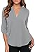 Face N Face Women's Summer V Neck Solid Loose Casual Cuffed Long Sleeve Blouses X-Large Grey