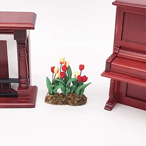 Gbell  Fine Flower Basket for 1:12 Mini Dollhouse Furniture , Mini Dollhouse Green Plant Bedroom Kitchen Room Decor Miniatures Accessory Pretend Play Toy for Little Girls Gifts (Red) - Thumbnail 2