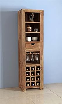 Kingwood Bar Cabinet with Bottle Storage & Single Drawer with Shelf in Sheesham Wood with Teak Finish (Natural Finish)