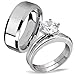 MABELLA His Hers Stainless Steel Men's Band Women Cubic Zirconia Round Cut Wedding Engagement Ring Set