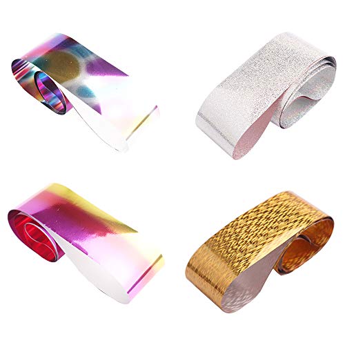 WOKOTO 10 Rolls Glitter Nail Art Foil Transfer Decals Starry Sky Colorful Gradient Adhesive Nail Wraps Stickers Manicure Decorations Kit (0.98inchs39.4inchs)