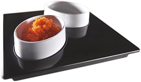 Mebel EN19-M02MV-BLA Square Finger Food Set with a Black Base and 2 White Removable Bowls