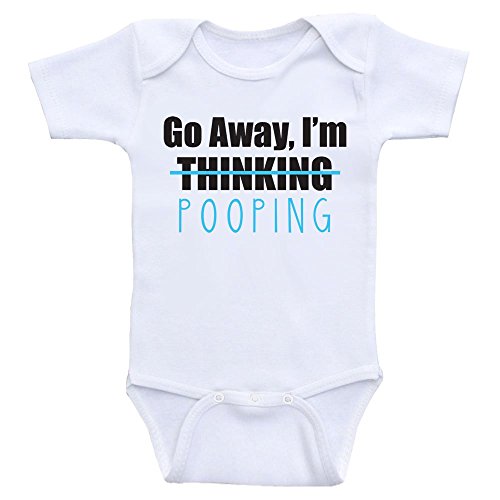 Funny Baby One Piece "Go Away I'm Thinking" Baby Clothes For Boys And Girls (12mo-Short Sleeve, Baby Blue Text)