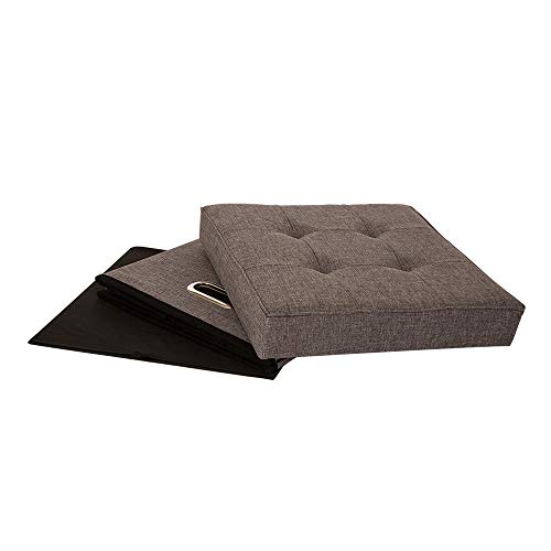 Glitzhome Foldable Linen Cube Storage Ottoman Foot Stools with Padded Seat for Living Room, Dark Gray