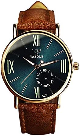 LinTimes Fashion Mens Womens Watch Quartz Analog Roman Numeral Scale Business Casual Wristwatch Brown Band Green Dial