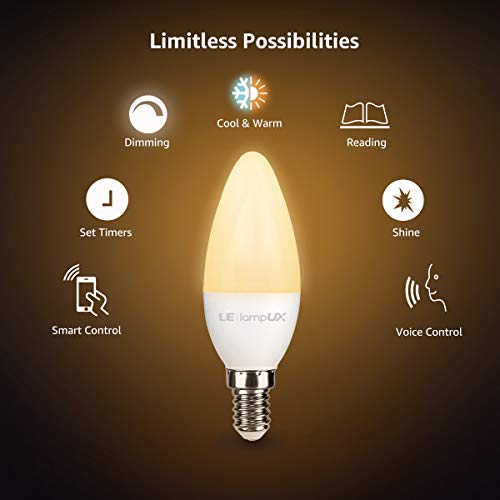 LE-Bombilla-Inteligente-E14-Bombiilla-WiFi-380-lm-Blanco-Ajustable-2700K-6500K-Funciona-con-Alexa-y-Google-Home-Bombilla-Vela-45W-40W-Smart-Bulb-Control-de-Voz-para-Familia-Paquete-de-2
