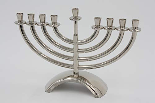 Quality Judaica Traditional Hanukkah Menorah with Curved Branches, Silver Color