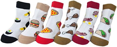 Baby Socks 6-Pair Gift Set -Let's Eat- Pizza Bacon Sushi Boys Girls Shower 0-3 3-6 6-12 12-18 12-24