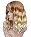 Akali Ombre Blonde Wigs for Women Natural Looking with a Satin Healthy Sheen Heat Resist Synthetic 14inch Curly Short Bob Wig with Air Bangs Blonde Wig for Daily Use