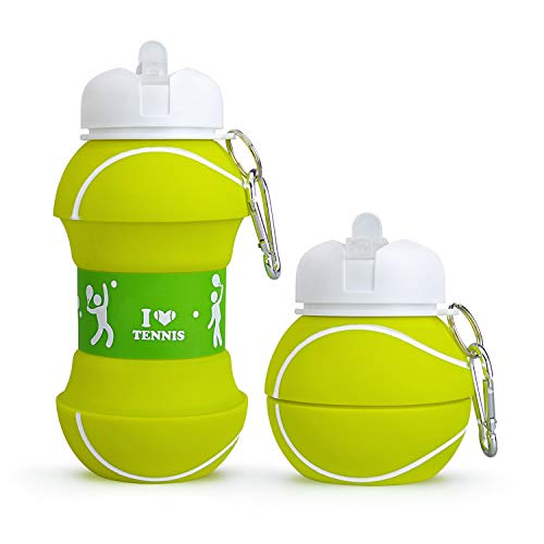 Wolobox Sports Silicone Water Bottle – Collapsible Water Bottle for Children, Girls and Adults, Compact, BPA-Free, Resistant Capacity 550 ml Outdoor Portable School Games, Dishwasher Safe (Tennis) — image 1