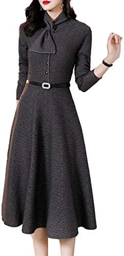Amazon Co Jp 21年春新千鳥格子aラインスカートウエストスリミング気質ウールベースニットワンピース春新商品ロング グレー 2xl 服 ファッション小物