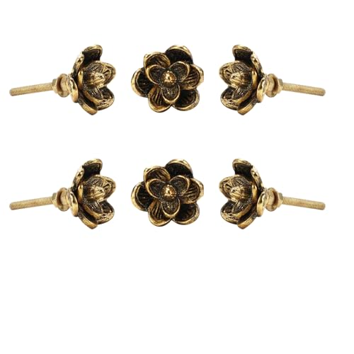 Perilla Home Set of 6 Antique Gold Flower Knob Kitchen Cabinet Knobs Cupboard Glass Door Dressser Wardrobe and Drawers Pull Knob