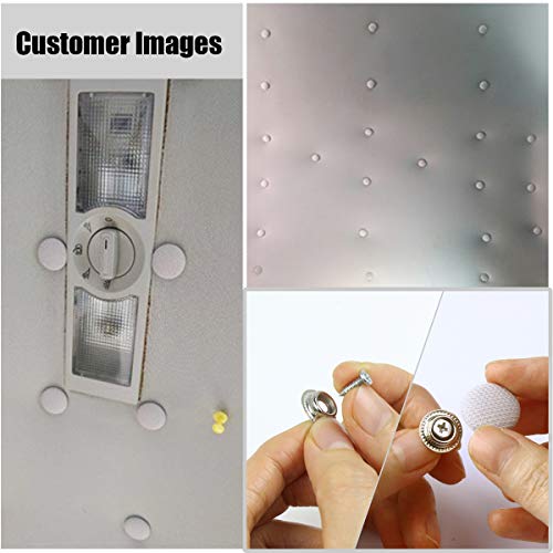 EZYKOO 60 pcs Car Roof Headliner Repair Button, Auto Roof Snap Rivets Retainer Design for Car Roof Flannelette Fixed, with Installation Tool and Fit All Cars(Light Grey Grid)