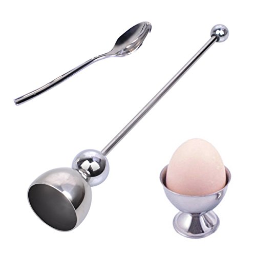 PROKITCHEN Egg Cup Holder Set with Egg Spoons and Quail Eggshell Cracker Cutter Topper for Removing Top of Soft Boiled Eggs