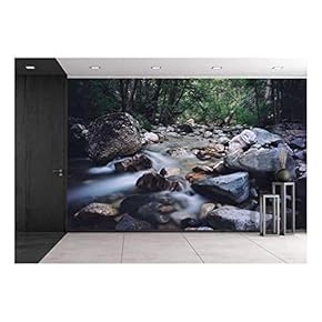 a Stream Across The Valley - Removable Wall Mural | Self-Adhesive Large Wallpaper - 66x96 inches