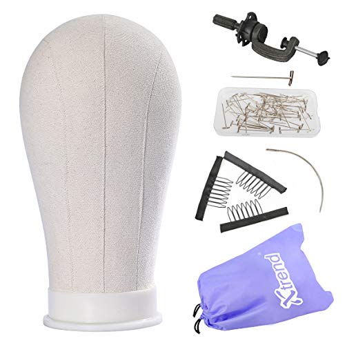 Xtrend 21”-24″ Canvas Block Head for Wig Display Mannequin Head for Hair Extension/Lace Wigs/Display Styling Poly Head Wig Stand/Head Dryer/Making Wigs 24inch