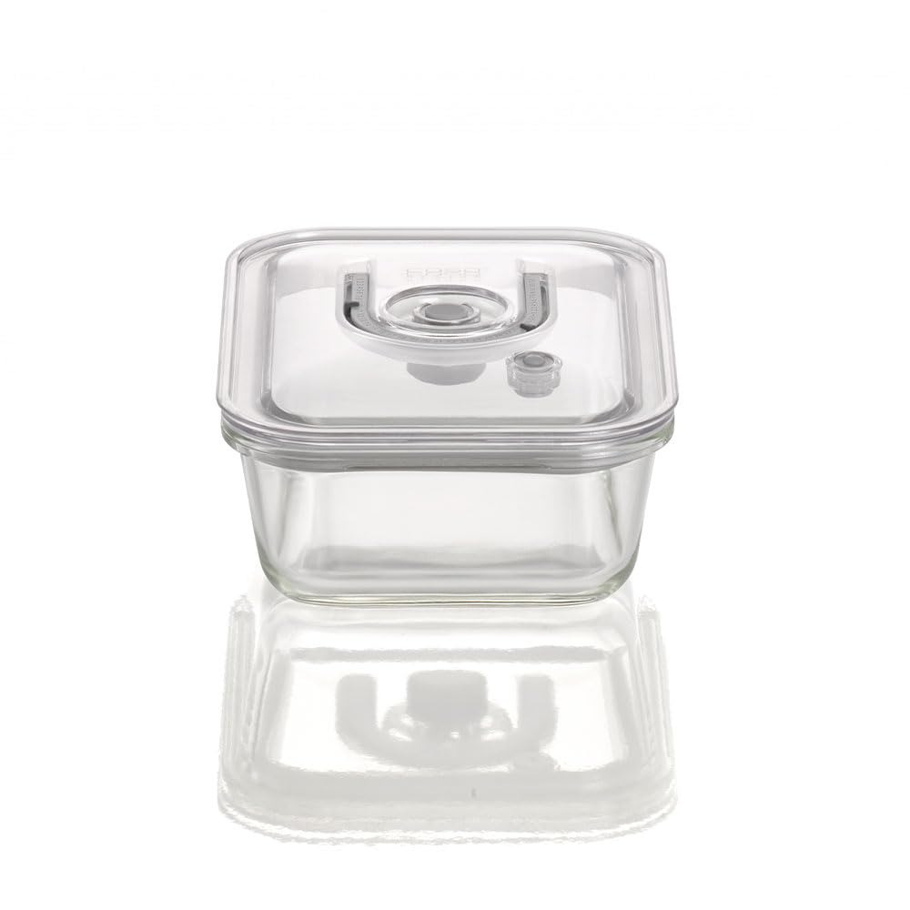 CASO VacuBoxx EL – Square 1000 ml – Extremely Stable Vacuum Container Made of Borosilicate Glass, BPA-Free, Heat-Resistant, Dishwasher-Safe, Freezer-Safe, Tasteless, Accurate Date Setting